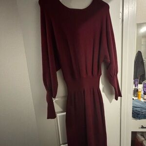 SHEIN Burgundy Long Sleeve Dress